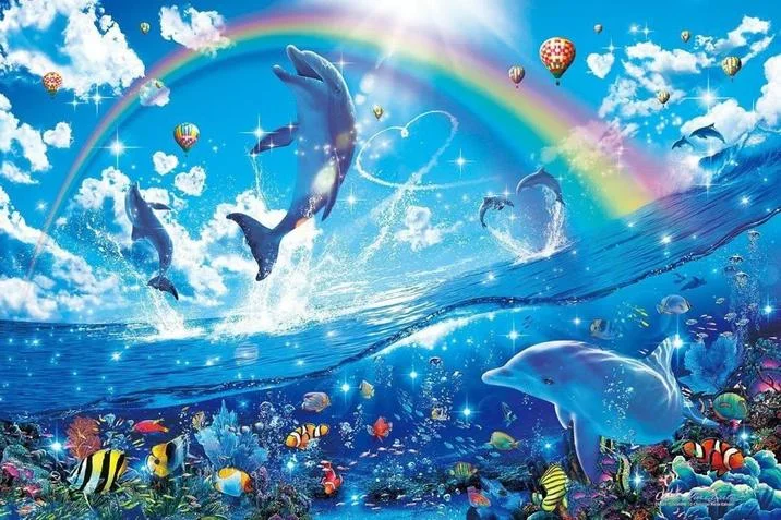 arcoiris y delfines felices happy dolphin rainbow