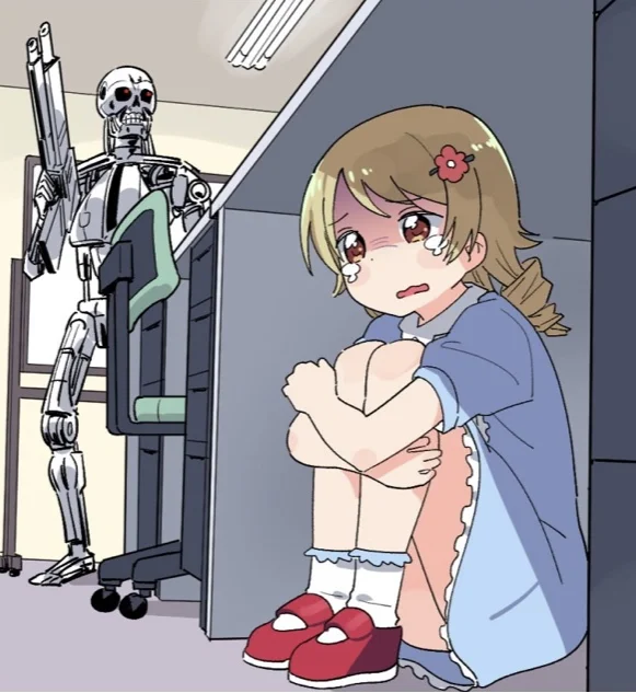 chica ocultandose del terminator anime girl hiding from terminator